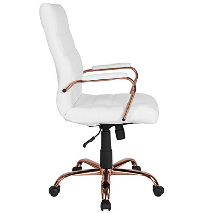 Flash Furniture LeatherSoft Executive Office Chair, White/Rose Gold | 360° Swivel, Height Adjustable, Commercial Grade - color: White Leathersoft/Rose Gold Frame