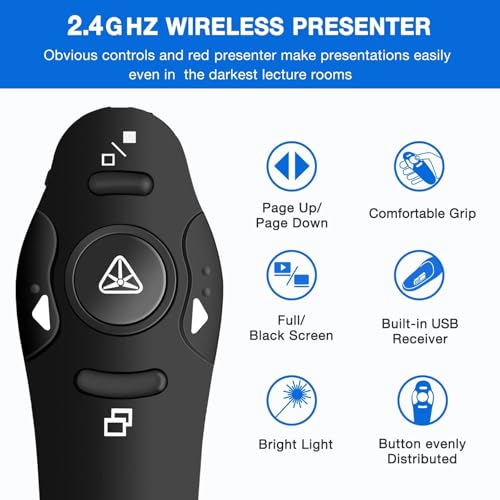 Presentation Clicker Wireless Presenter Remote USB Control PPT Clicker | Clicker for Powerpoint Presentations RF 2.4GHz Presenter Remote Google Slide Advancer Clicker for Computer/Laptop/Mac/Keynote - color: A-Red