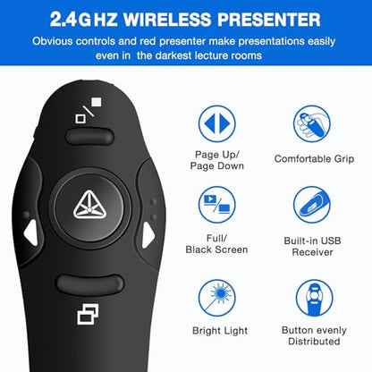 Presentation Clicker Wireless Presenter Remote USB Control PPT Clicker | Clicker for Powerpoint Presentations RF 2.4GHz Presenter Remote Google Slide Advancer Clicker for Computer/Laptop/Mac/Keynote - color: A-Red