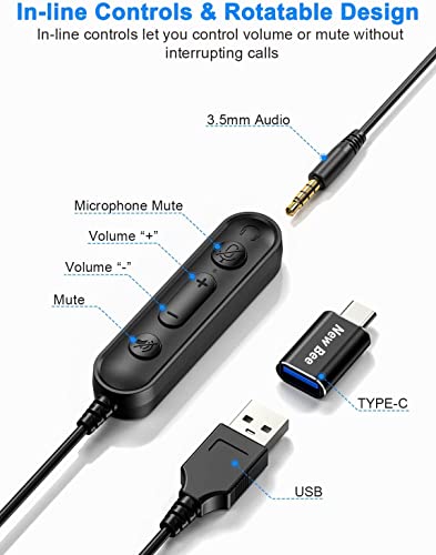 New bee USB Headset with Microphone for PC Computer Headset, Single Ear Noise Cancelling Mic, Call Center Wired Headphone with 3.5 mm/USB/Type C for Skype Zoom Tablet Laptop