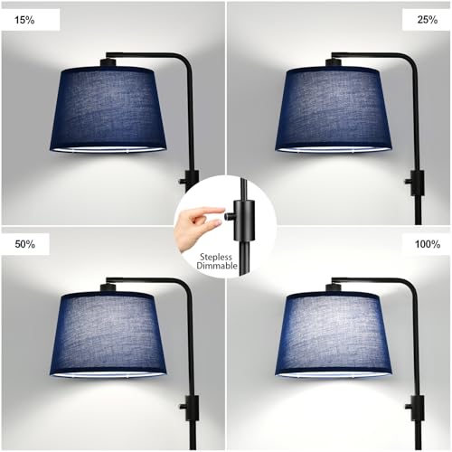 Nintiue 【Upgraded】 Dimmable Floor Lamp, 1000 Lumens LED Edison Bulb Included, Modern Arc Standing Tall Floor Lamp for Living Room Bedroom Office Dining Room - Blue - color: Matte Black-Blue Shade