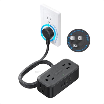 TROND 360° Rotating Flat Plug Power Strip 10ft, 4 Widely AC Outlets, Black - color: Black, size: 10FT