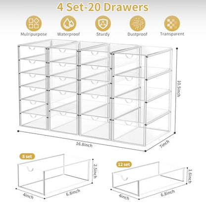 20 Drawers Acrylic Makeup Organizer, stackable Acrylic Storage Drawer