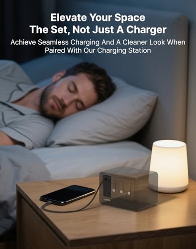 2 Lightning, 2 Type-C Retractable Wall Chargers with 1 USB A Port and 1 Power Strip, 12-in-1 Desktop Charging Station