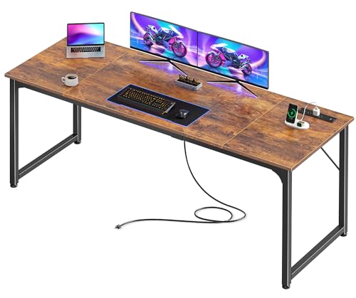 PRAISUN 70 X 24 Inch Computer Desk, Power Outlets, USB-C, Rustic Brown - color: Rustic Brown, size: 70inch