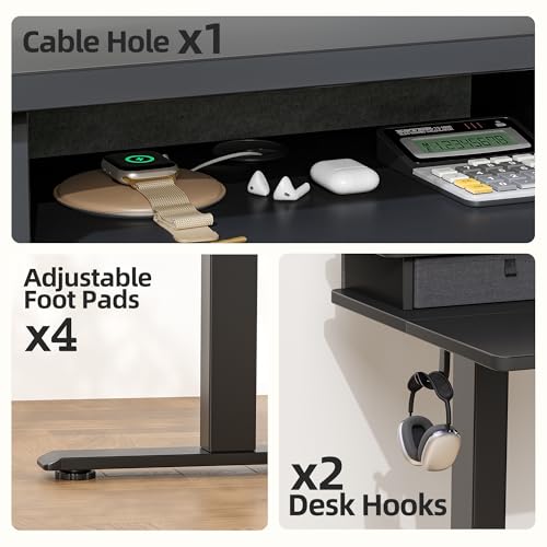 TIQLAB Standing Desk with Two Drawers, Stand Up Standing Desk Adjustable Height, Electric Sit Stand Table with Storage Shelf and Splice Board, 48 * 24 inch, Black - color: Black, size: 47*24 inch without keyboard tray
