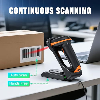 Tera Barcode Scanner with Folding Stand: 1D 2D QR Wireless Reader, D5100-CR | Charging Cradle, 2.4G Wireless, USB Wired, Wall Mountable, Adjustable Angle, IP54, Vibration Alert, Warehouse Retail School - color: Black