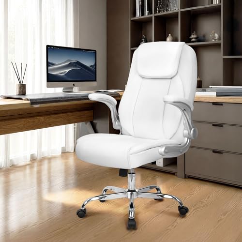 NEO CHAIR Office Desk Chair, High Back PU Leather with Flip-up Arms, White - color: White
