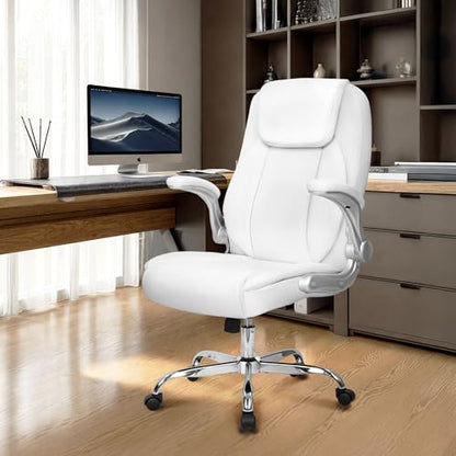 NEO CHAIR Office Desk Chair, High Back PU Leather with Flip-up Arms, White - color: White