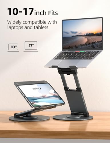 Nulaxy 18" Height Telescopic 360 Rotating Aluminum Laptop Stand Desk, Gray | Ergonomic Computer Holder Riser with Heat-Vent, Standing Desk Converter Holds 22 Lbs for Office Desk Use Fits 10-17" Laptops - color: A-Gray