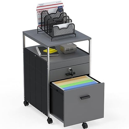 SHW Box File Rolling Mobile Cabinet with Lockable Drawer, Gray - color: Grey