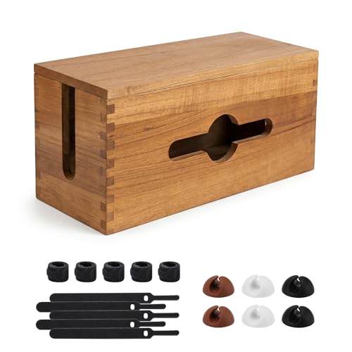 Cable Management Box,Cord Organizer Hide Desk Floor Wires,Home Office,Wood | Natural Wooden Cable Box Cover Power Strip Cord