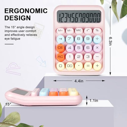 Mechanical Switch Calculator with Big Buttons, Calculators Desktop, 12 Digits, Large LCD Display, Desk Calculator, Cute Pink Calculators for Teachers Students Basic Office (Pink) | 12 Digits, Large LCD Display, Desk Calculator, Cute Pink Calculators for T