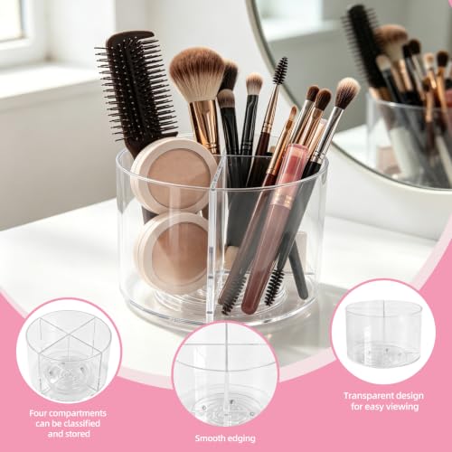 Acrylic Makeup Brush Holder, Clear Rotating Makeup Brush Holder Organizer, Make up Brush Stand with 4 Slots for Vanity Desk Countertop - size: Round-6in