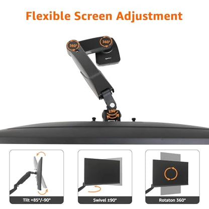 Amazon Basics Gas Spring Single Monitor Arm Desk Mount, Adjustable Tension, Fits 15–27 Inch Monitors, Supports 4.4–15.4 lbs, VESA 75x75/100x100, Black - size: Single, style: GasSpringMonitor