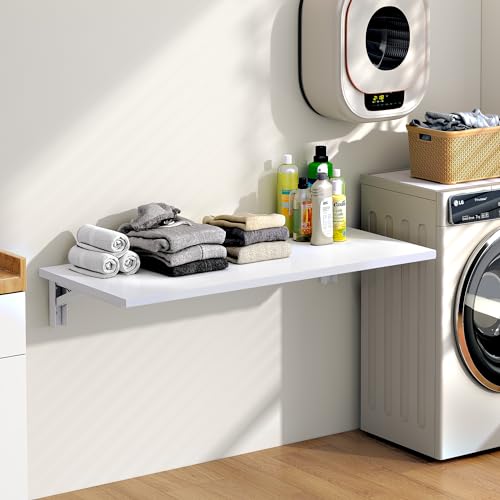 Need 47x20IN Wall Mounted Folding Table for Office Laundry White - color: White Desktop & White Folding Shelf Brackets, size: L47.2" * W20"