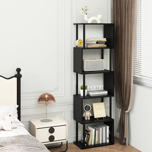 IBUYKE 6-Tier Tall Bookshelf,S-Shaped Geometric Bookcase,Black WBC016B - color: Black, size: 6 Tier