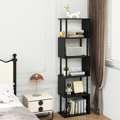 IBUYKE 6-Tier Tall Bookshelf,S-Shaped Geometric Bookcase,Black WBC016B - color: Black, size: 6 Tier