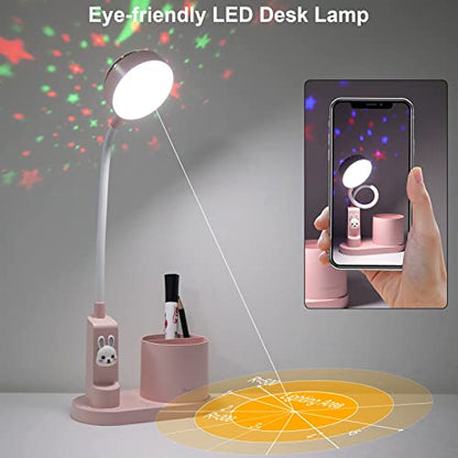 Pink Desk Lamp for Home Office, Touch Small Table Light for Kids - color: Pink-Star Projection