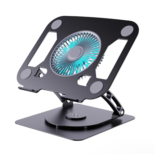 SHUWEI Laptop Stand with Fan, Height/Angle Adj fits 16" Laptop, Black - color: Black, size: For 16" Laptop & 360°Rotation