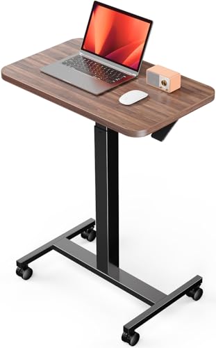 ErGear Mobile Small Standing Desk, Enhanced Adjustable Height Computer Workstations, Portable Rolling Laptop Desk with 4 Lockable Wheels for Home Office & Classroom, Deep Walnut
