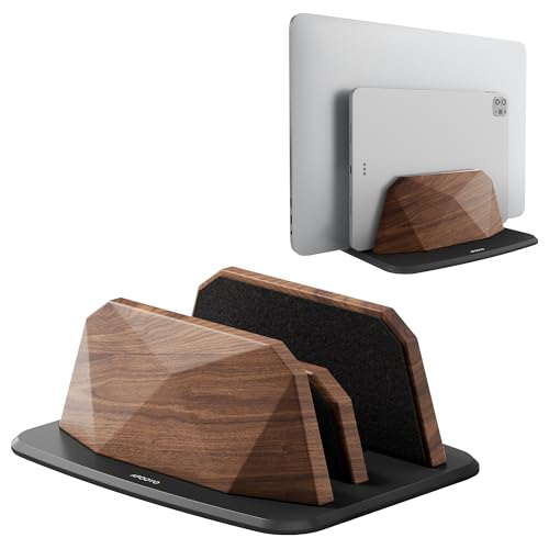 AFOOYO Vertical Laptop Stand - Dual Slots Walnut Adjustable Laptop Holder,Desktop Dock Compatible with All MacBook, Surface,Chromebook,Dell & More(Walnut) - color: Walnut
