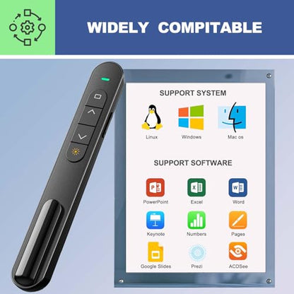 QUI Presentation Clicker with Volume Control, Wireless Presenter Remote | Plug & Play 2.4GHz USB Slide Advancer Compatible with Mac/Windows, Works with PowerPoint, Keynote, and Google Slides - color: Black, size: L