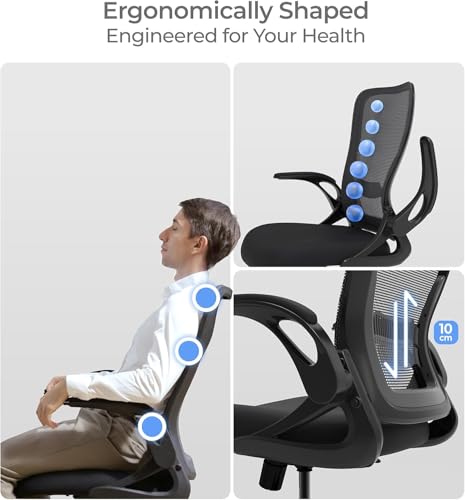 Tervo Model U - Folding Office Chair - Ergonomic Design for Small Spaces - color: Midnight Black