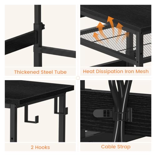 Snughome 3-Tier Extra-Large Computer Tower Stand with Charging Station, 25.2''-35.8'' Height-Adjustable PC Tower Stand, Rolling CPU Cart with Lockable Wheels for Office Home Gaming - size: 23.62" L x 15.75" W x 35.8"