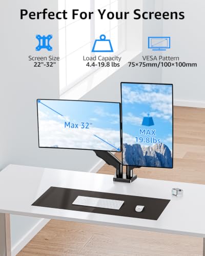 Dual Monitor Stand fits up to 32 inch, 4.4-19.8 lbs Computer Screens, Dual Monitor Desk Mount Height Adjustable, Monitor Arms for 2 Monitors, Home Office VESA Mounts, Freelift Black - color: Black, size: Dual