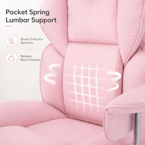 Big and Tall Office Chair, Ergonomic Executive Desk Chair with Footrest and Lumbar Support, Heavy Duty PU Leather Reclining Computer Chair with Extra Wide Seat for Home Office, Pink - color: Pink