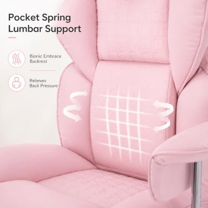 Big and Tall Office Chair, Ergonomic Executive Desk Chair with Footrest and Lumbar Support, Heavy Duty PU Leather Reclining Computer Chair with Extra Wide Seat for Home Office, Pink - color: Pink