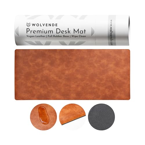 Premium Distressed Faux Vegan Leather Desk Mat | Multifunctional Desk Pad for Home Office | (Brown/Tan, 15.75" x 36") | Hard-wearing distressed vegan leather, desk & mouse pad for writing, gaming, home office and everyday desk protection - color: Brown/Ta