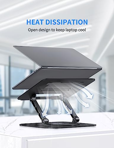 AOEVI Adjustable Laptop Stand with 360 Rotating Base, Computer Stand for Laptop Ergonimic Foldable Laptop Riser for Desk Compatible with MacBook Pro/Air Notebook up to 16 Inches, Black - color: A-Black