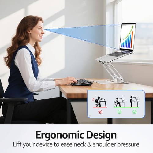 Urmust Adjustable Laptop Stand for Desk, 10-15.6“ Laptop Riser, Silver - color: B-Silver