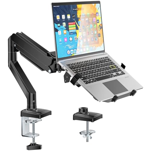 WALI Laptop Desk Mount for 17" Notebook and 34" Screens, Holds 22-26.4 lbs | 2-in-1 Monitor Arm with Laptop Tray, Full Motion Laptop Arm with Adjustable Angle, VESA 75/100mm (GSMP001NLP), Black - color: Black (Full-adjustable), size: Single