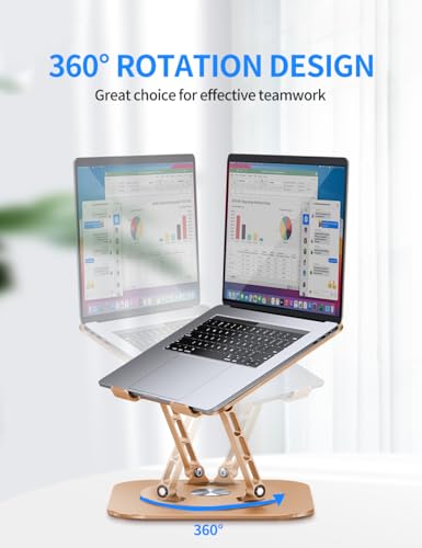 AOEVI Adjustable Laptop Stand with 360 Rotating Base, Computer Stand for Laptop Ergonimic Foldable Laptop Riser for Desk Compatible with MacBook Pro/Air Notebook up to 16 Inches, Gold - color: Gold