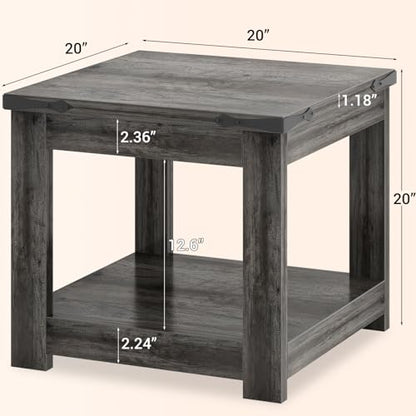 Homieasy 20" End Table with Storage Shelf, Farmhouse Bedside Table, Grey - color: Grey