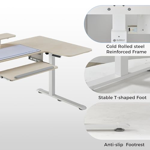 EUREKA ERGONOMIC 55 Inch L Shaped Electric Standing Desk, Height Adjustable Computer Gaming Desk with Keyboard Tray, Mouse Pad,Home Office Work,Maple Wood, Right Side - color: Maple, size: 55 inch-Right Side