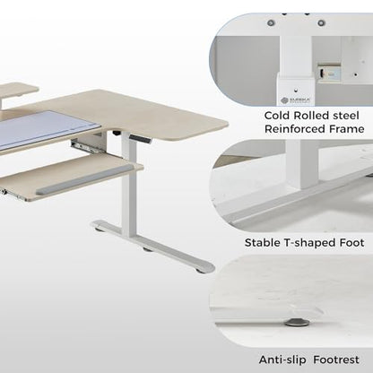 EUREKA ERGONOMIC 55 Inch L Shaped Electric Standing Desk, Height Adjustable Computer Gaming Desk with Keyboard Tray, Mouse Pad,Home Office Work,Maple Wood, Right Side - color: Maple, size: 55 inch-Right Side
