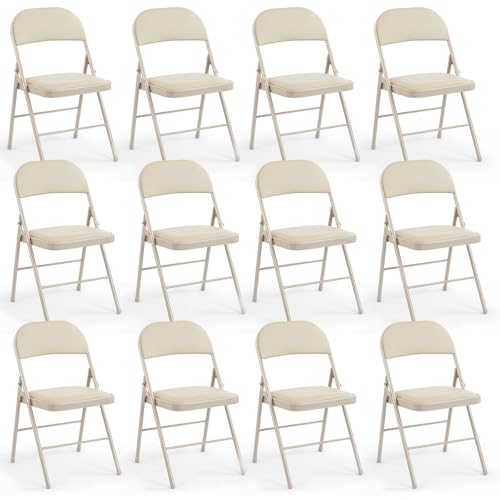 DUMOS Padded Folding Chairs 12 Pack, Outdoor Foldable Chairs - color: Kahki, size: 12 Pack