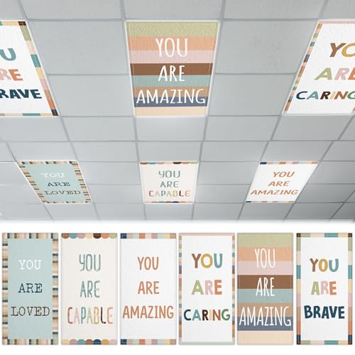 QOUBAI 6PCS Fluorescent Light Covers, 4x2 Feet Magnetic Light Cover Fluorescent Lights Shade Panel Positive Inspirational Ceiling Lights Filters for Office Classroom Home Drop Ceiling Boho - color: Bohe magnetic