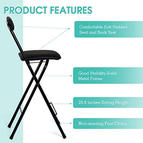 Geelin 2 Pcs 25.6 Inch Folding Chairs with Padded Seats - Portable, Foldable, Bar, Office, Guitar, Desk, Counter, Fold Up Sitting Stool for Adults and Kids