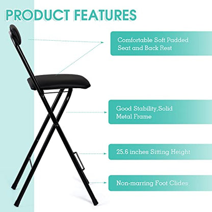 Geelin 2 Pcs 25.6 Inch Folding Chairs with Padded Seats - Portable, Foldable, Bar, Office, Guitar, Desk, Counter, Fold Up Sitting Stool for Adults and Kids