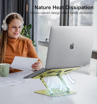 Aoviho Laptop Stand for Desk,Adjustable Laptop Stand Holder and Riser,Foldable Aluminum Notebook Computer Stands for MacBook Air Pro HP Lenovo Dell Samsung Chromebook, 10-15.6 inch,Yellow Green - color: Yellow Green