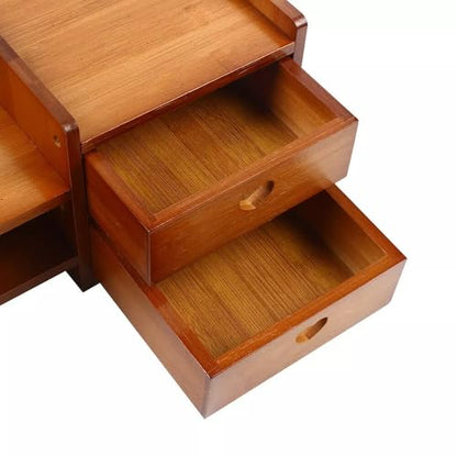 Bamboo Monitor Stand with Drawer, Multi-purpose Wood Monitor Riser Desk Organizer, Sturdy Desk Shelf for Notes Pen Computer Laptop Printer TV