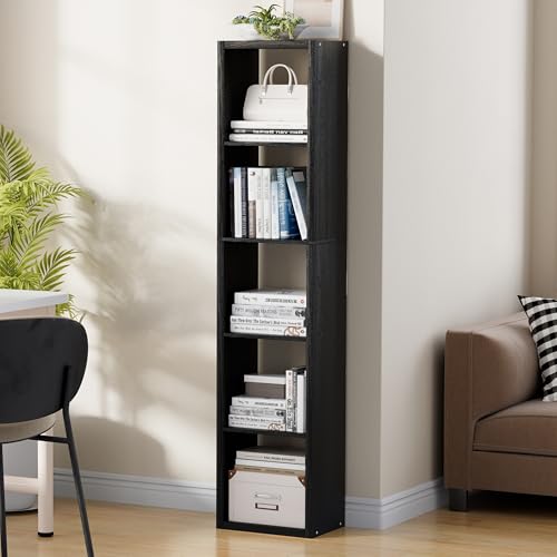 VDNEND Tall Cube Storage Organizer Bookcase, 5 Tier 11 inch Open Back Cubical Shelf with Thickened Border, Display Bookshelf for Living Room, Home Office, Sturdy Room (Black, 5 Cube,Vertical) - color: Black, size: 5 Cube Vertical