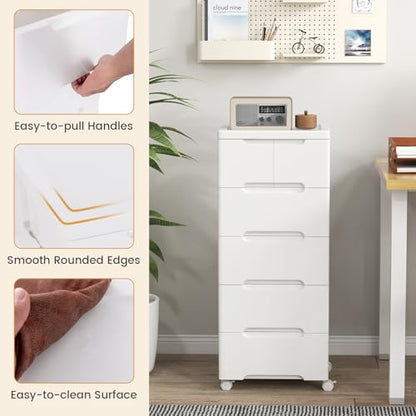 6-Drawer Plastic Rolling Storage Cart (16"x13"x38") | Mobile Storage Cabinet | Vertical Storage Tower Container Unit | 4 Universal Wheels | For Living Room, Home Office - size: 16”x13”x38” (6 Drawers)