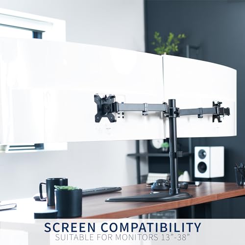 VIVO Dual LED LCD Monitor Free-Standing Desk Stand - color: Black, size: 13" - 38" screens