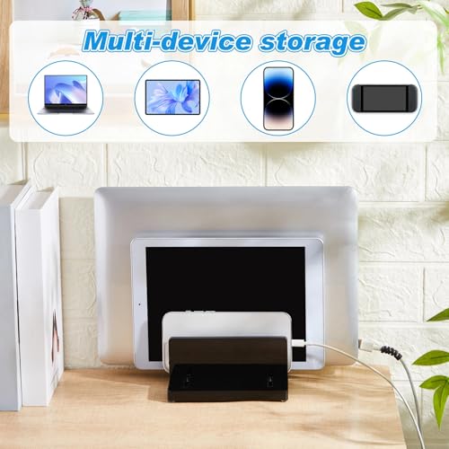Chunful Adjustable Vertical Laptop Stand for Desk, Acrylic 3 Slot Laptop Holder Desktop, Invisible Desktop Notebook Dock for Notebook Computer, All Gaming Laptops up to 17'' - color: Black, style: 3 Slot